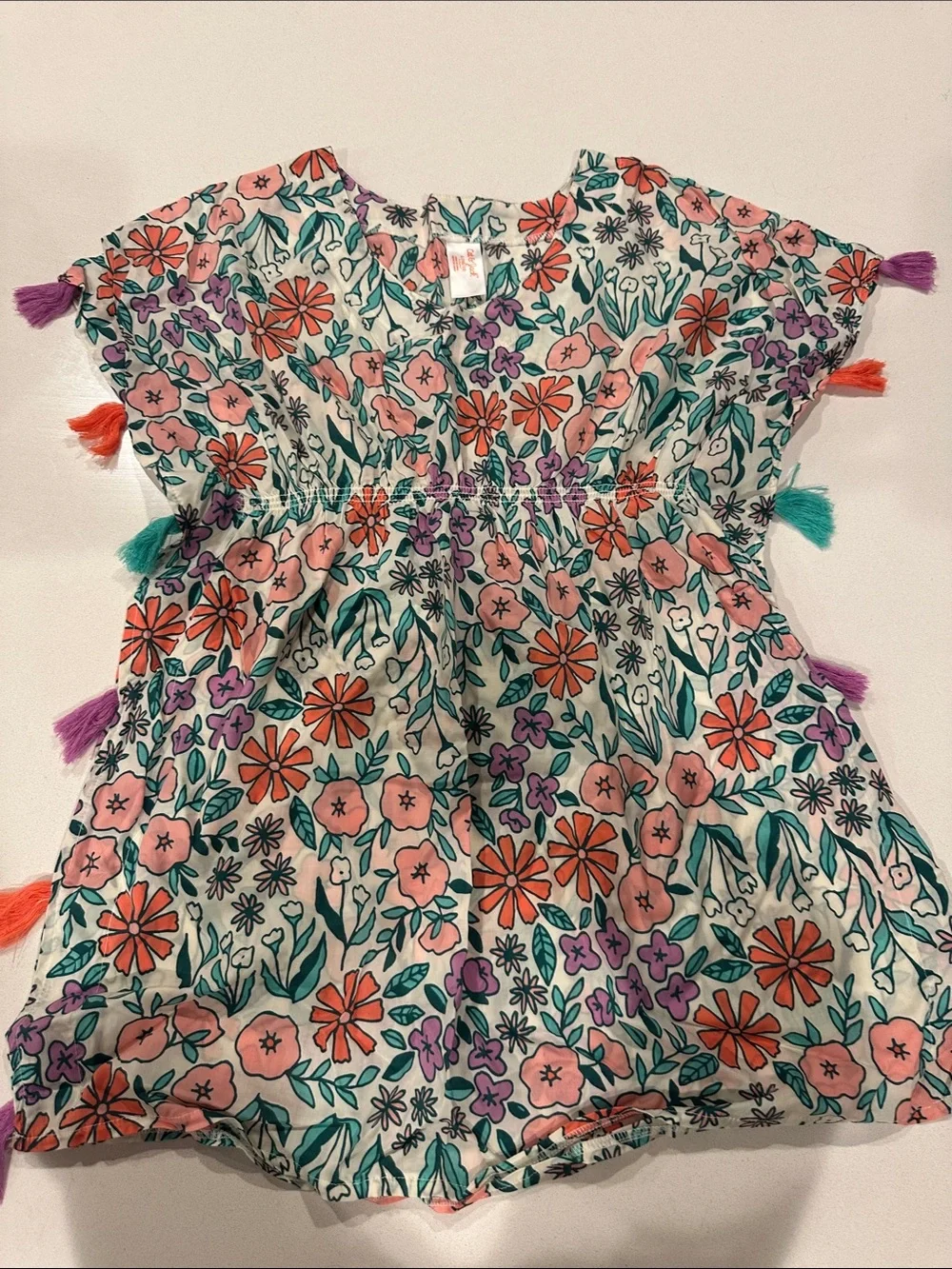 Girls Floral Tassel Tunic Cover Up- Multicolor